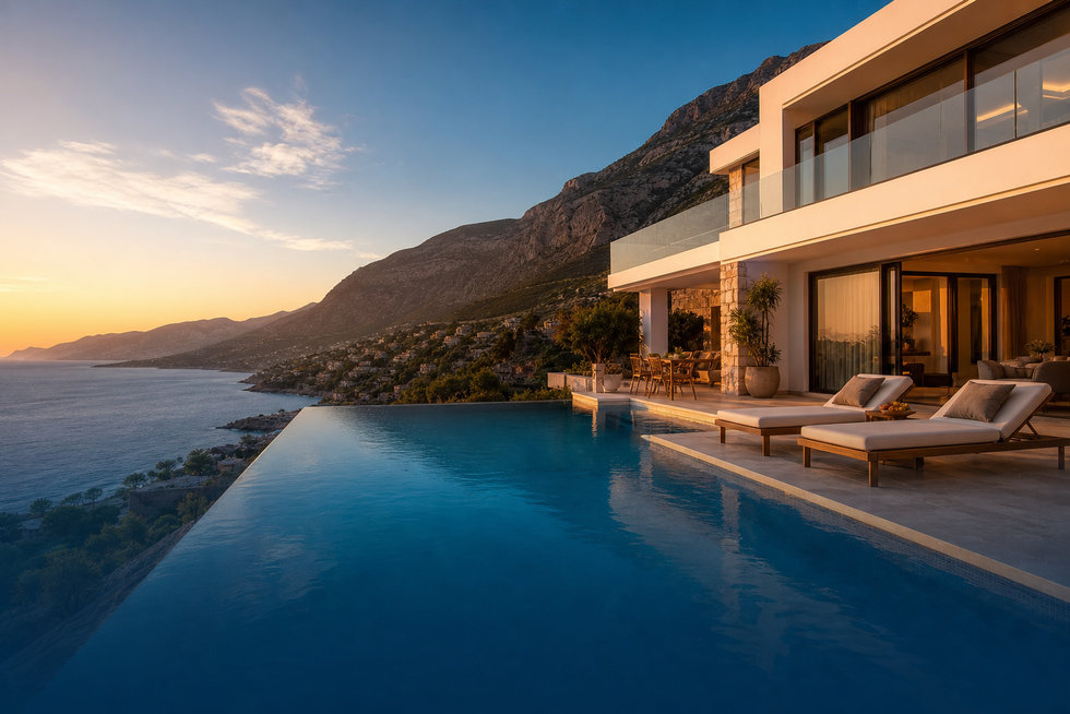 Private pool villa terrace with sea view in Kaş